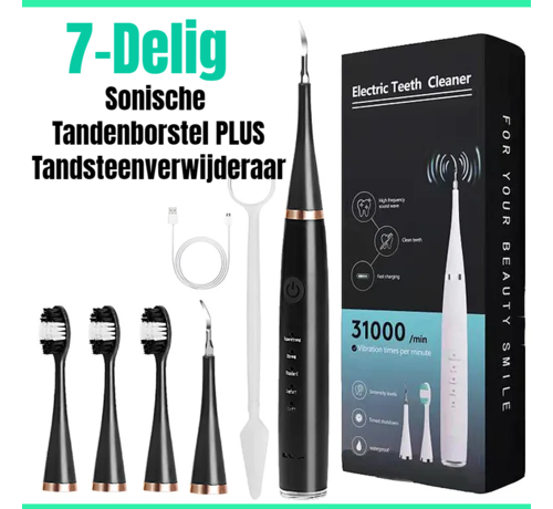 Allernieuwste.nl Allernieuwste.nl® SET Oplaadbare Sonische Tandenborstel PLUS Tandsteenverwijderaar - Ultrasone Tandenbostel Tandsteen Verwijderen 5 standen 31000/min - Kleur Zwart ##