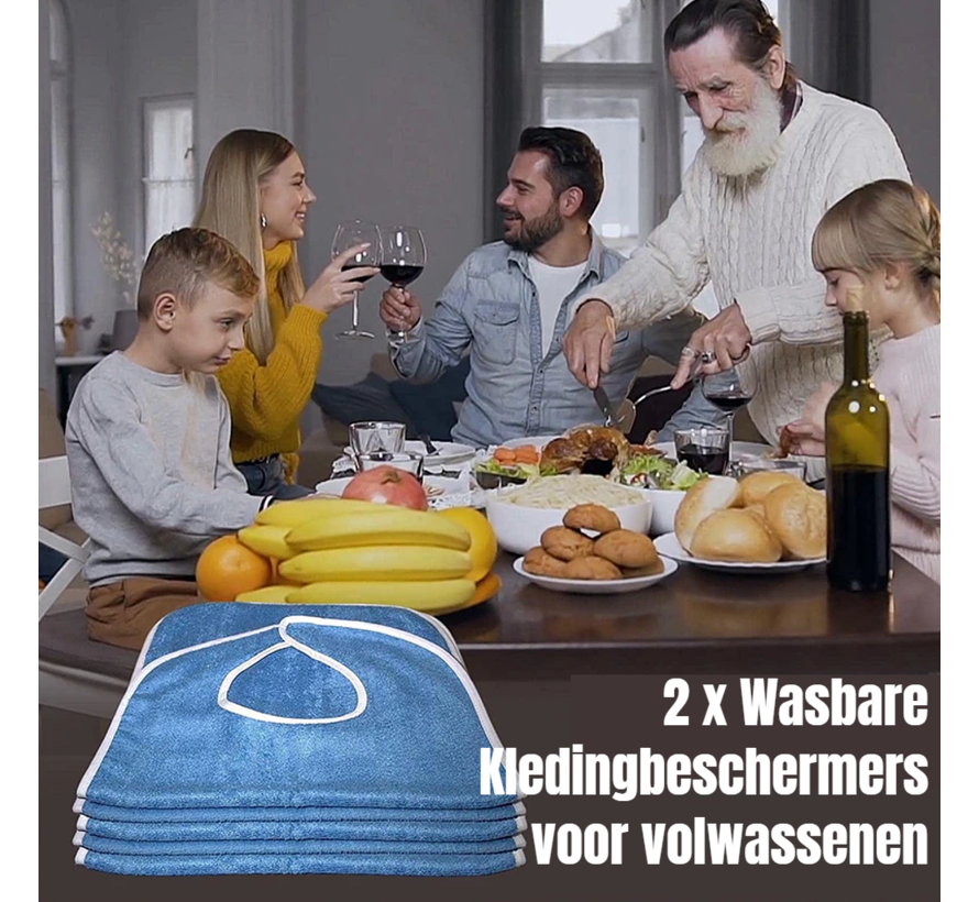 Allernieuwste.nl® SET 2 STUKS Badstof Slabber voor Volwassenen LICHT BLAUW - Waterdichte Slab voor Senioren - Ouderen Servet - Schort Gehandicapten - Kledingbeschermers - Blauw 2 ST