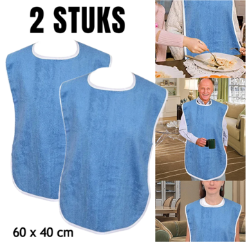 Allernieuwste.nl 2 STUKS Badstof Slabber voor Volwassenen - 60 x 40 cm - BLAUW