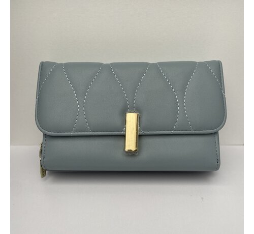 LaGloss LaGloss® Clutch Grijs Blauw met Goudkleurige sluiting - PU Leer - Schoudertas - Handtas - Telefoontas - Accessoire - 25 x 6 x 13 cm
