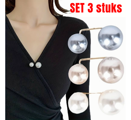 LaGloss LaGloss® 3 STUKS Kledingspelden Parel Veiligheidsspelden Taillebroche - Sluitingspeld Kledinggesp Fashion Clips Tegen Openvallen Dames Kleding - SET 3 Stuks %%