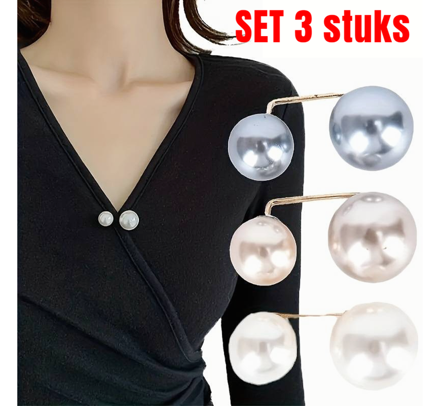 LaGloss® 3 STUKS Kledingspelden Parel Veiligheidsspelden Taillebroche - Sluitingspeld Kledinggesp Fashion Clips Tegen Openvallen Dames Kleding - SET 3 Stuks %%