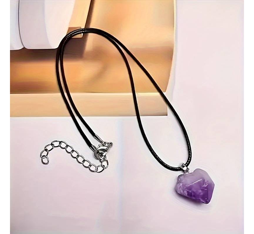 LaGloss® SET 2 STUKS Amethist Edelsteen Armband + Halsketting - Natuurlijke Paarse Stenen- Tijdloze Sieraden - SET van 2 %%