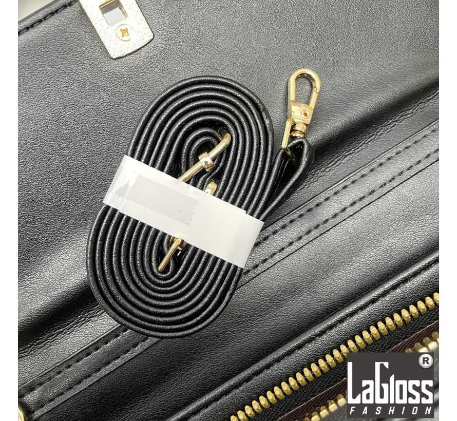 LaGloss® Clutch Zwart met Goudkleurige sluiting - PU Leer - Schoudertas - Handtas - Telefoontas - Accessoire - 25 x 6 x 13 cm