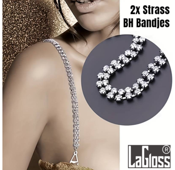 LaGloss 2 Stuks Strass BH-Schouderbandjes 2 Rijen - Zilver Strass