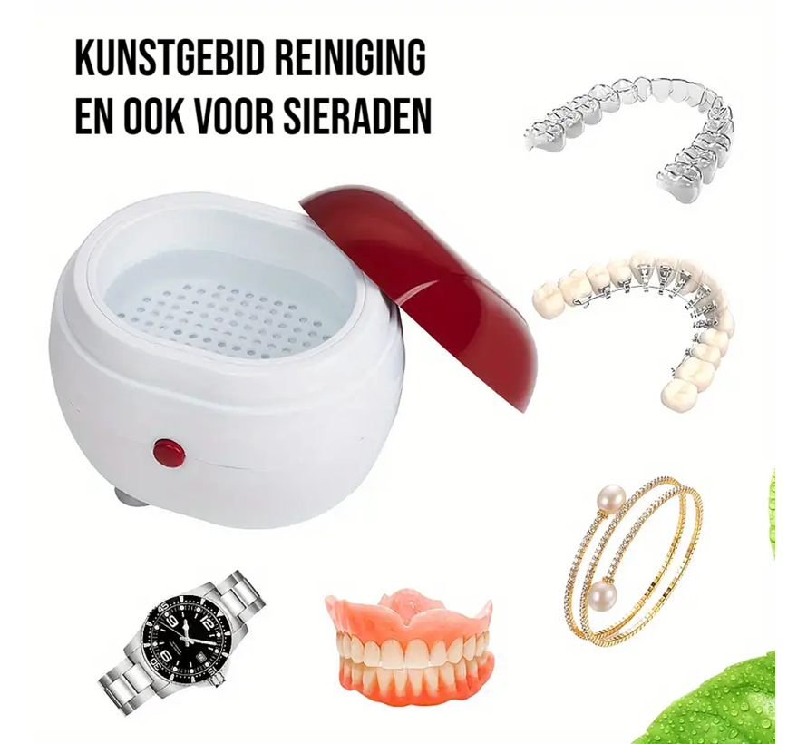 Ultrasoon Reiniger - Reinigingsapparaat voor Kunstgebitten Sieraden Thuis en op Reis - Compacte Ultrasonic Cleaner - Vakantie Reis Reiniger %%