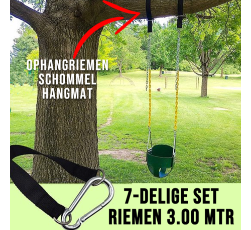 Allernieuwste.nl Allernieuwste.nl® Ophangsysteem voor Hangmat - Schommel - Nestschommel - Bevestigingsset - Hangmat Ophangsysteem - Ophangset - Schommel Riemen - Inclusief Haken - Karabijnhaak - 300cm - set van 2 stuks - Zwart - Tot 500 kg