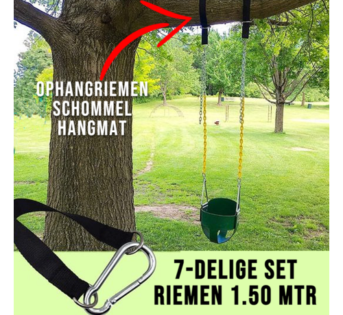 Allernieuwste.nl Allernieuwste.nl® Ophangsysteem voor Hangmat - Schommel - Nestschommel - Bevestigingsset - Hangmat Ophangsysteem - Ophangset - Schommel Riemen - Inclusief Haken - Karabijnhaak - 150cm - set van 2 stuks - Zwart - Tot 500 kg