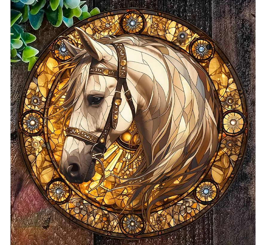 Allernieuwste.nl® Raamhanger Raamdecoratie Wit Paard - Kleurige Zonnevanger Rond Acryl met Ketting - Dieren - Suncatcher Rond model 15 cm %%