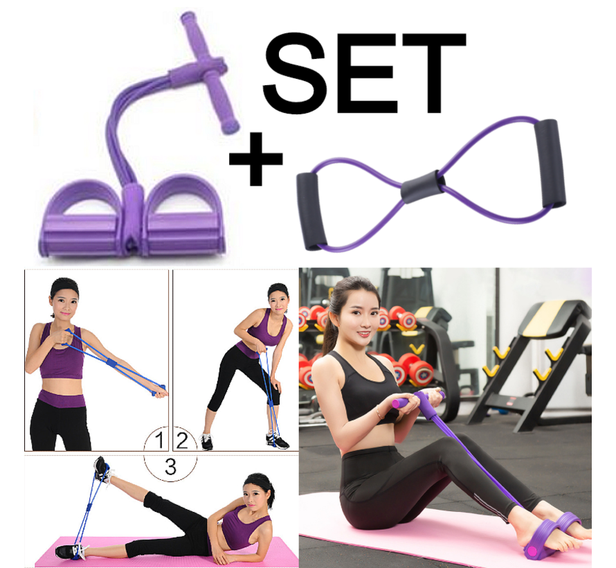 Allernieuwste.nl® Set Weerstandbanden Fitness Elastiek - Full Body Workout - Buikspier training - Elastische Sit-Ups Trekkoorden - Paars