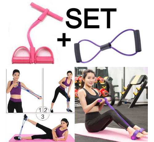 Allernieuwste.nl Allernieuwste.nl® Set Weerstandbanden Fitness Elastiek - Full Body Workout - Buikspier training - Elastische Sit-Ups Trekkoorden - Paars Rose