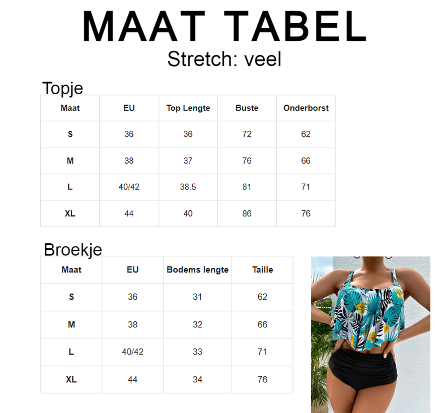 LaGloss® 2-delige Tankini Set Tropische Print - Blauwe Bloemen - Tankini Top & Hoog Getailleerd Broekje - Zomer - Beach - Maat XL **