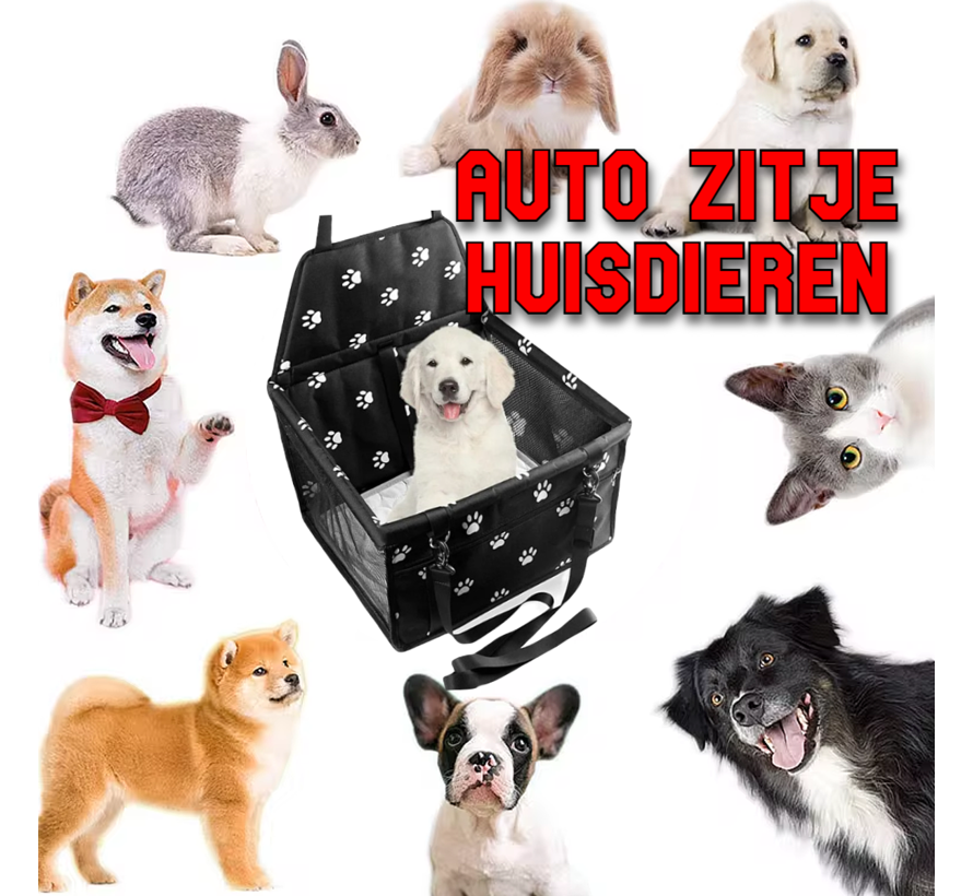 Allernieuwste.nl® Veilig Autozitje Zwart Hond, Kat of Konijn - Waterdicht - Opvouwbare Autostoel 40x32 cm