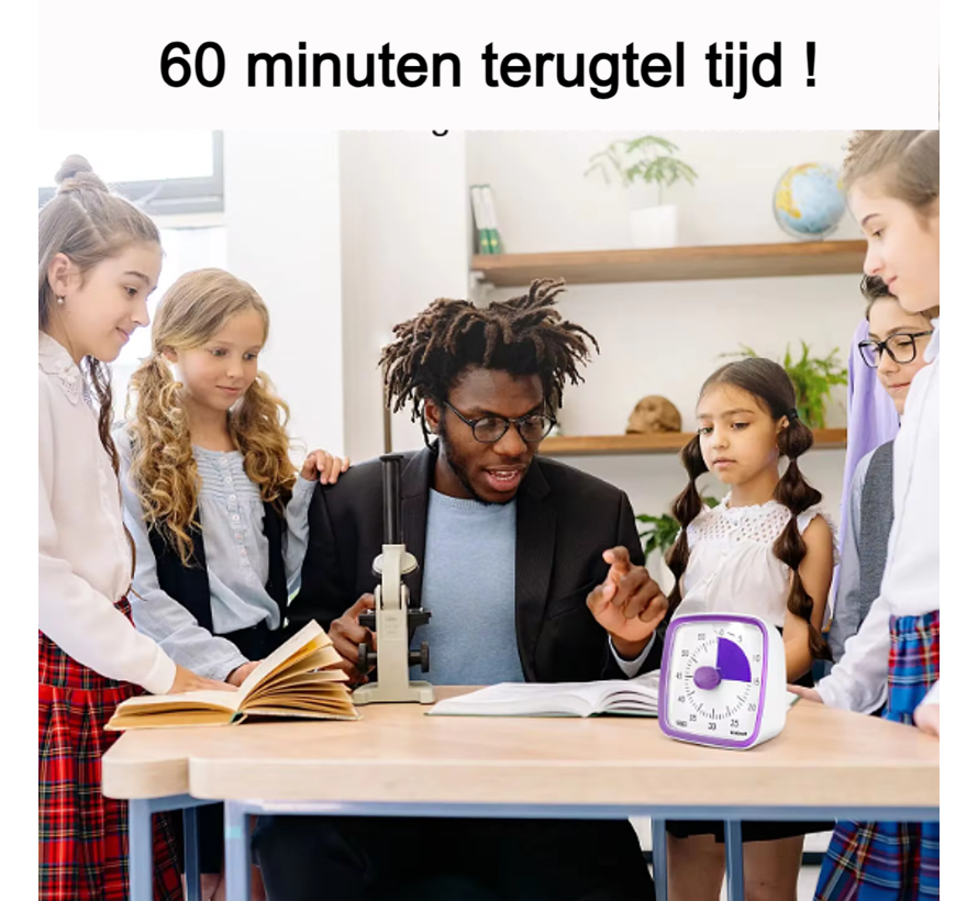 Allernieuwste.nl® Visuele Afteltimer Countdown Timer Tijdklok 60 Minuten Leerklok Kind School Thuis Keuken Kantoor - Stille Timer Met Nachtlampje - Paars ##