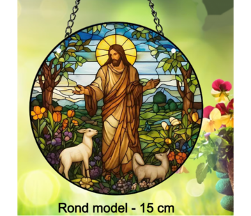 Allernieuwste.nl Ronde Raamhanger Raamdecoratie Jezus Christus met Schapen - 15 cm