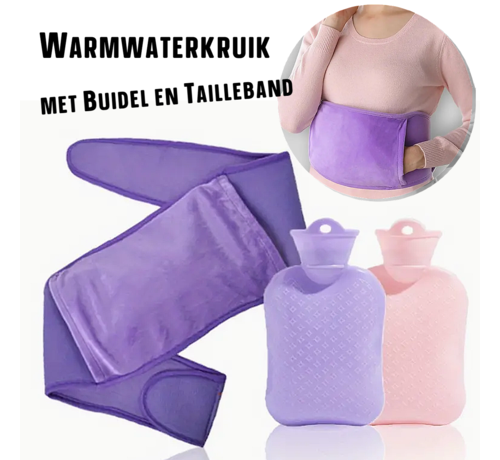 Allernieuwste.nl Allernieuwste.nl® Warmwaterkruik met Buidel en Tailleband - Voor Buik- Rug- Nek- en Menstruatiepijn voor Volwassenen en Kinderen 110x19cm Lila %%