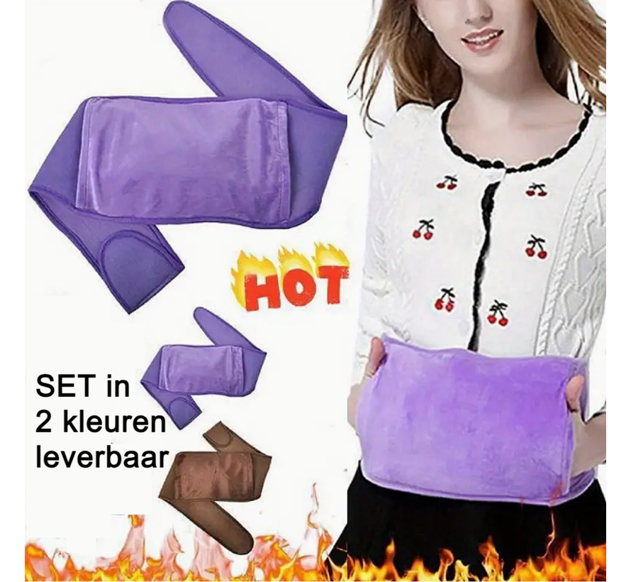 Allernieuwste.nl® Warmwaterkruik met Buidel en Tailleband - Voor Buik- Rug- Nek- en Menstruatiepijn voor Volwassenen en Kinderen 110x19cm Bruin %%