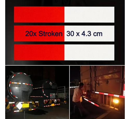 Allernieuwste.nl Allernieuwste.nl® Set van 20x Reflectie Tape Rood-Wit - Veiligheidsstickers Verkeer Vrachtauto - 30x4.3cm %%