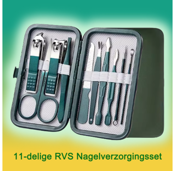 Allernieuwste.nl Professionele 11-delige Manicure Set - RVS -  Groen