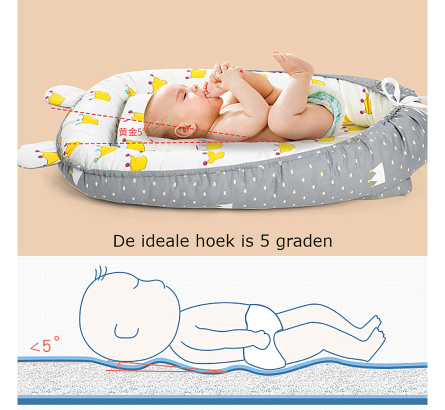 Allernieuwste.nl® Babynest 2-zijdig Omkeerbaar Baby Nest met Steun Kussen - Wasbaar 100% Katoen Babynestje - Bionisch Babybed - 50 x 90 cm WIT Ruimtevaart en Hert