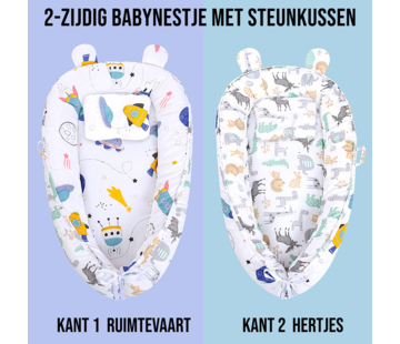 Allernieuwste.nl Babynest 2-zijdig Omkeerbaar Baby Nest met Steun Kussen - Wit Ruimtevaart en Hert - 50 x 90 cm