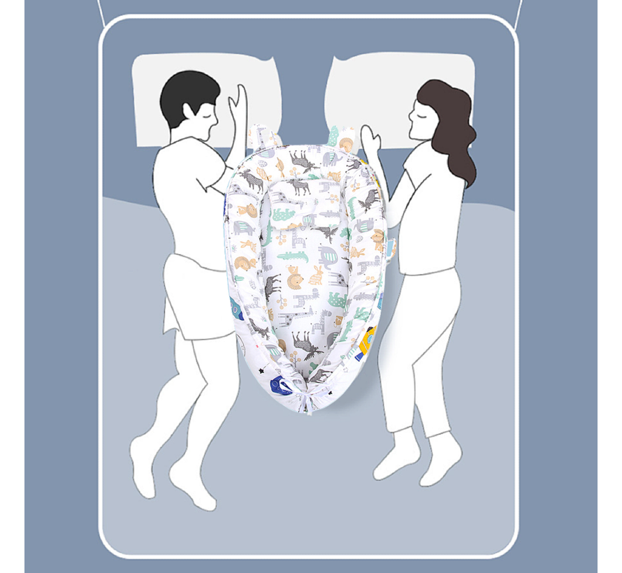 Allernieuwste.nl® Babynest 2-zijdig Omkeerbaar Baby Nest met Steun Kussen - Wasbaar 100% Katoen Babynestje - Bionisch Babybed - 50 x 90 cm WIT Ruimtevaart en Hert