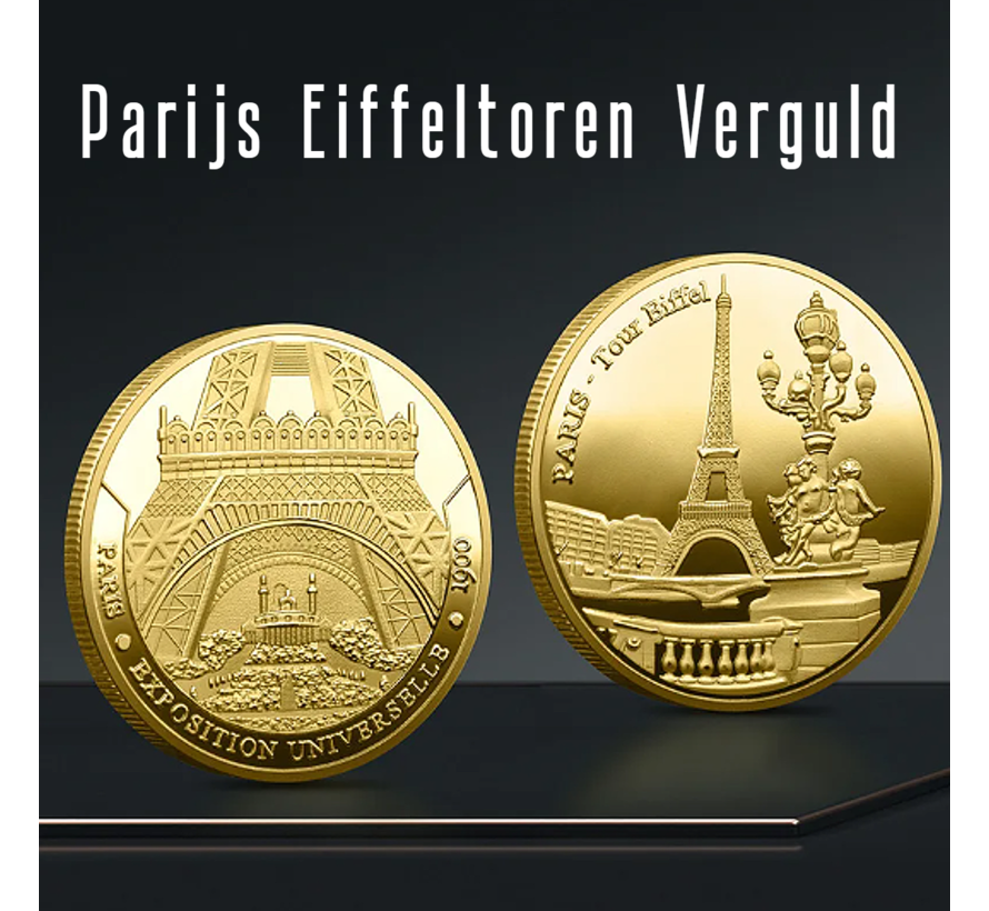 Allernieuwste.nl® Parijs Eiffeltoren Herdenkingsmunt Geluksmunt Cadeau Numismatiek - Geschenk Idee Medaille Goud Verguld - Dierenriem - Ø 40 mm ##