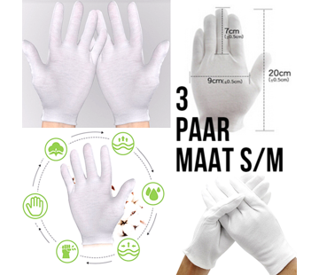 Allernieuwste.nl 3 Paar 100% Katoenen Handschoenen - Wit - Maat S/M