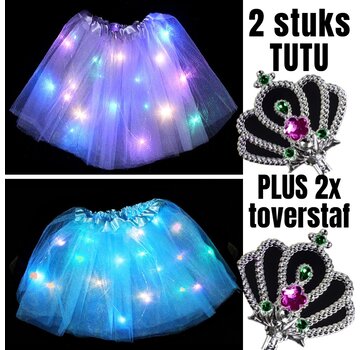 Allernieuwste.nl 2 Stuks Tutu Kinder Rokje met Gekleurde Lichtjes + 2 STUKS Toverstaf - Paars en Blauw