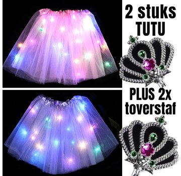 Allernieuwste.nl 2 Stuks Tutu Kinder Rokje met Gekleurde Lichtjes + 2 STUKS Toverstaf - Roze en Paars