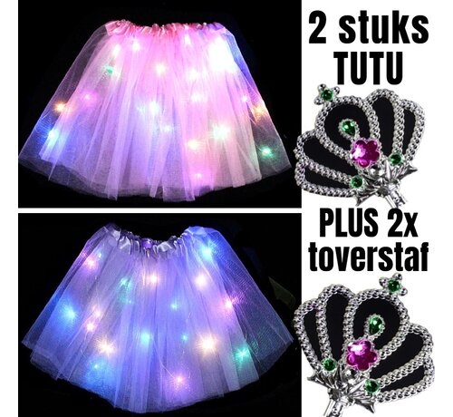 Allernieuwste.nl Allernieuwste.nl® 2 STUKS Tutu Kinder Rokje met Gekleurde Lichtjes PLUS 2 STUKS Toverstaf - Kinder Petticoat - 2 Stuks: ROZE + PAARS