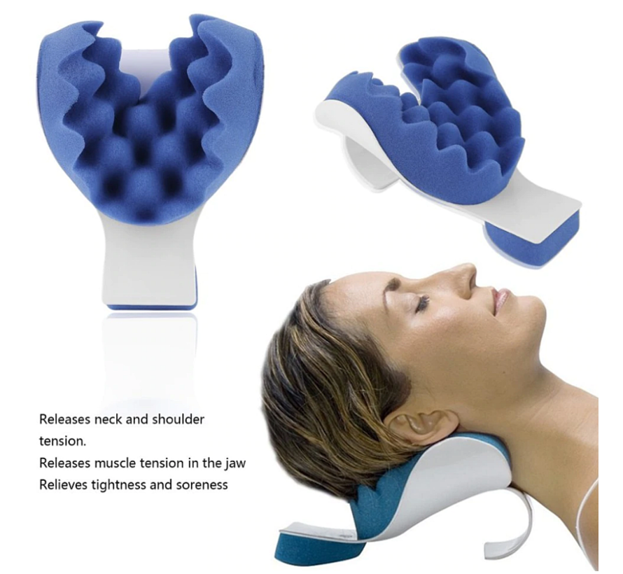 Allernieuwste.nl® Nek Ondersteunings Kussen voor Spierontspanning - Tension Reliever - Hoofd Nek Schouder Ondersteuningskussen - Blauw-Wit