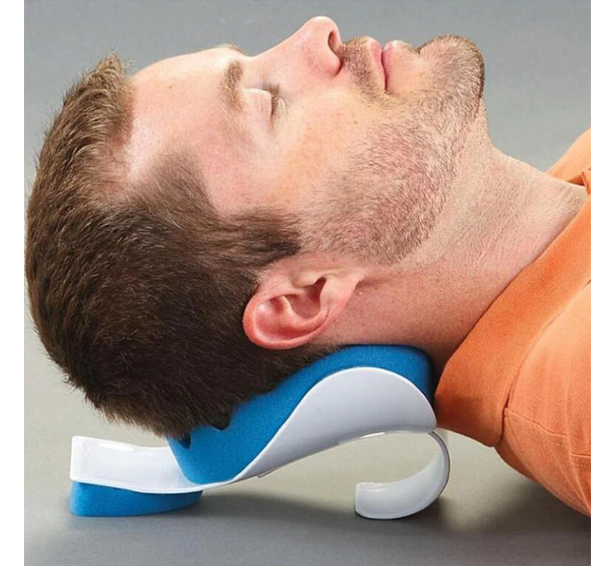 Allernieuwste.nl® Nek Ondersteunings Kussen voor Spierontspanning - Tension Reliever - Hoofd Nek Schouder Ondersteuningskussen - Blauw-Wit