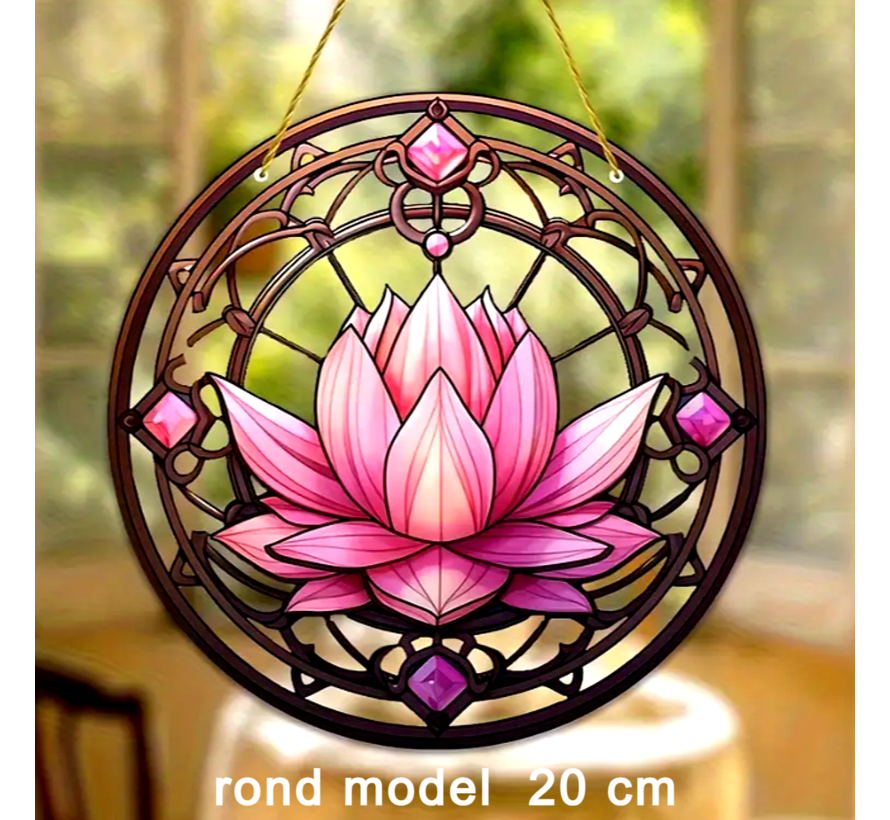 Allernieuwste.nl® Raamhanger Roze Lotus - Kleurige Zonnevanger Rond Acryl met Ophangtouw - 20 cm Suncatcher %%