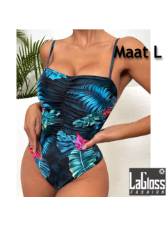 LaGloss Blauw Tropisch Bloemen Badpak - Maat L