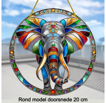 Allernieuwste.nl Ronde Raamhanger Raamdecoratie Kleurrijke Olifant met Ophangtouw - 20 cm