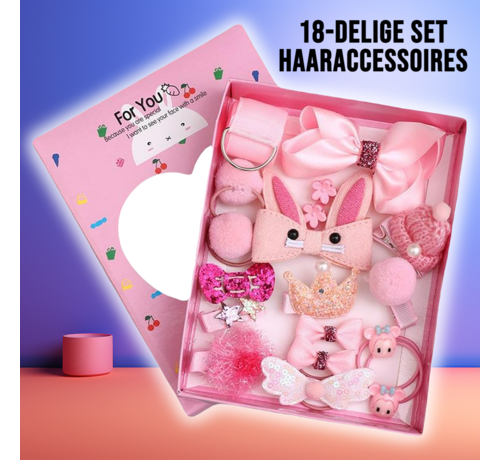 Allernieuwste.nl Allernieuwste.nl® 18-Delige Roze Haaraccessoires Set voor Kinderen - Elastiekjes & Knipjes - Kinderkado