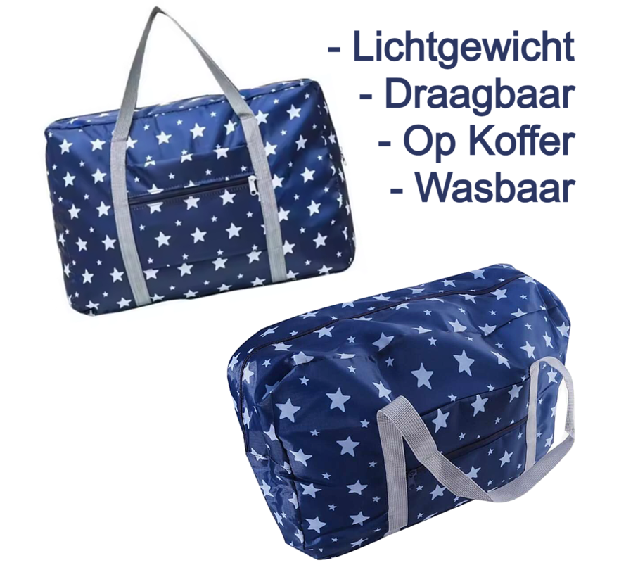 Allernieuwste.nl® Opvouwbare Reistas Blauw + Sterren - Handbagage Weekendtas - 46x29x14cm %%