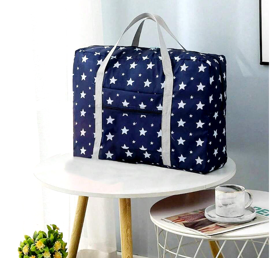 Allernieuwste.nl® Opvouwbare Reistas Blauw + Sterren - Handbagage Weekendtas - 46x29x14cm %%