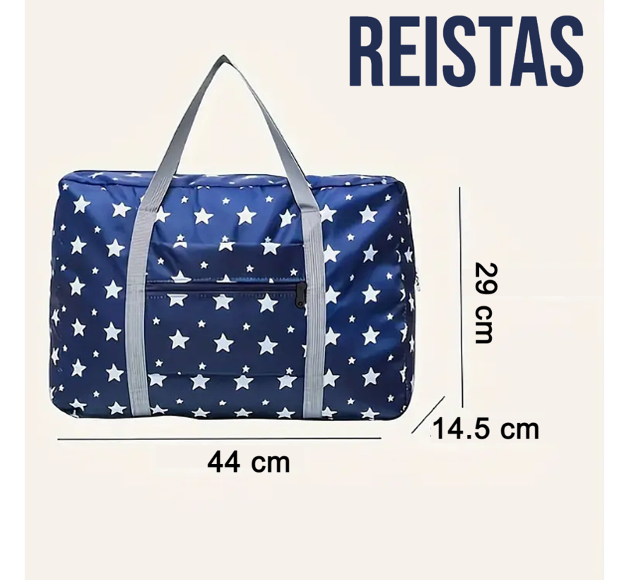 Allernieuwste.nl® Opvouwbare Reistas Blauw + Sterren - Handbagage Weekendtas - 46x29x14cm %%