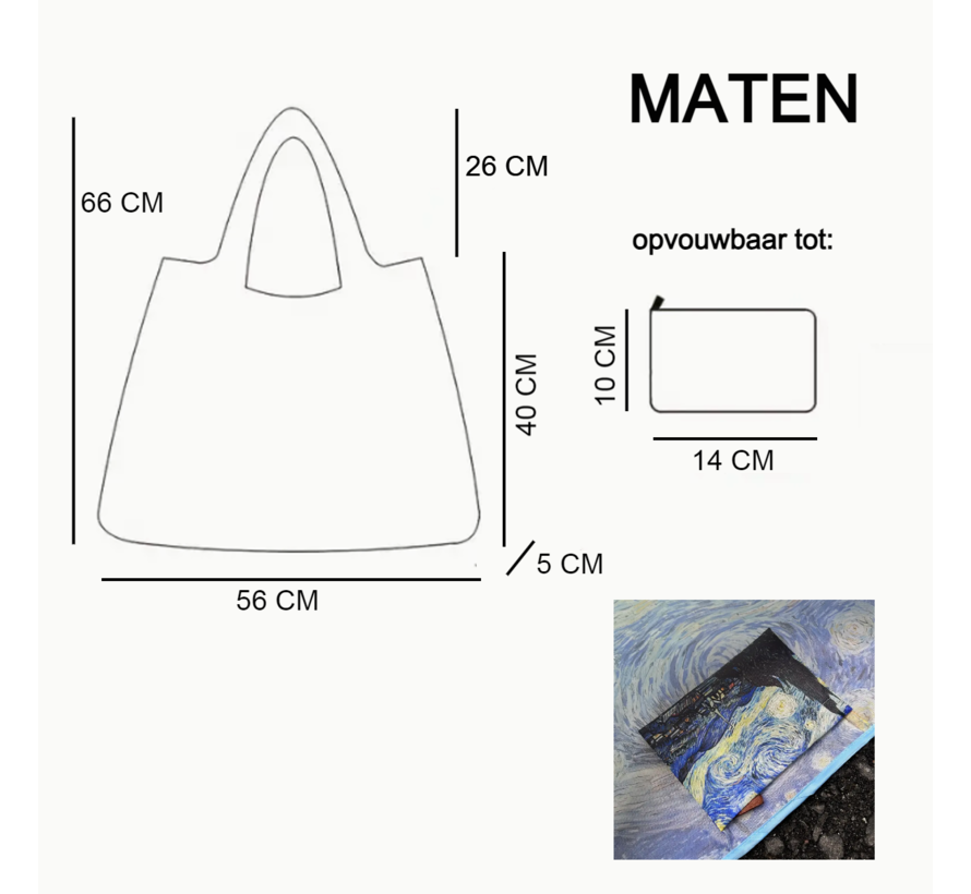 Allernieuwste.nl® Opvouwbare Boodschappentas Van Gogh Sterrennacht - Strandtas Handbagage - 40x56x5cm %%