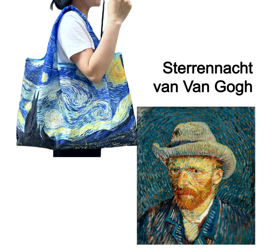 Allernieuwste.nl® Opvouwbare Boodschappentas Van Gogh Sterrennacht - Strandtas Handbagage - 40x56x5cm %%