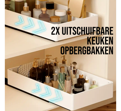 Allernieuwste.nl Allernieuwste.nl® 2 Stuks Uitschuifbare Keuken Opbergbak Zonder Boren - Wit - 38x20x5.2cm - Slimme Organisatie