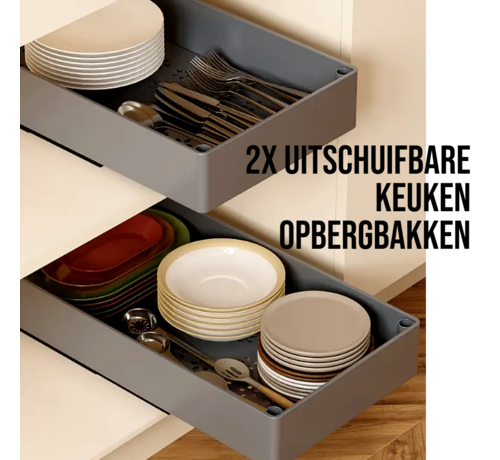 Allernieuwste.nl Allernieuwste.nl® 2 Stuks Uitschuifbare Keuken Opbergbak Zonder Boren - Grijs - 38x20x5.2cm - Slimme Organisatie