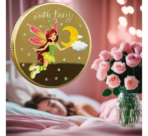 Allernieuwste.nl Allernieuwste.nl® Tandenfee Munt Goud Verguld Tanden Fee Geluksmunt Verguld - Cadeau - Ø 40 mm %%