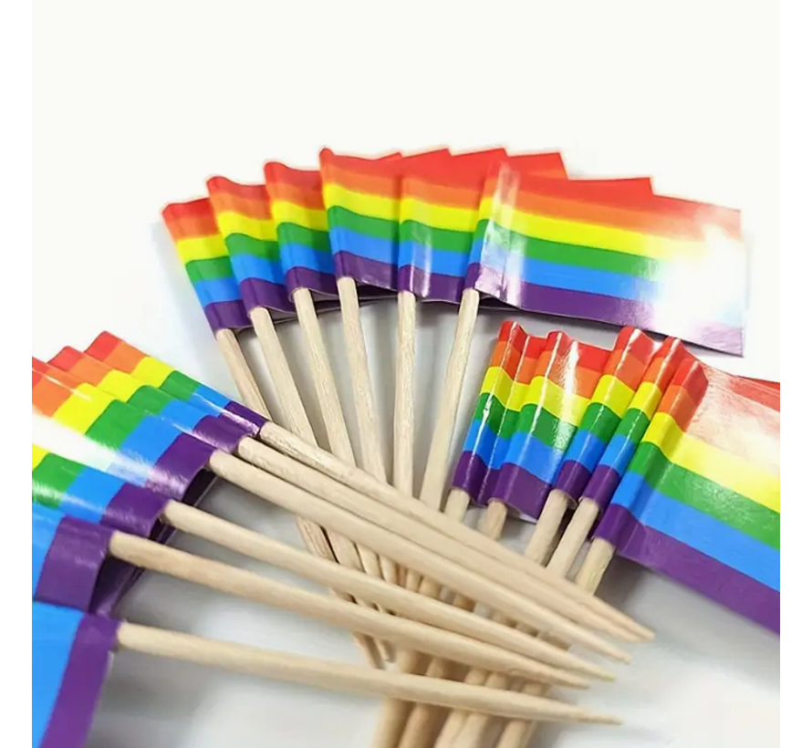 Allernieuwste.nl® Cocktailprikkers Regenboog Pride Vlag - 100 Stuks - LGBT Feestdecoratie %%