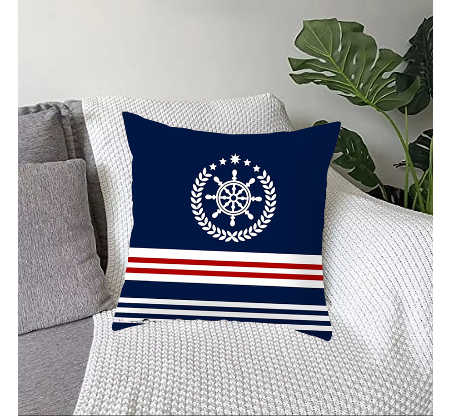 Allernieuwste.nl® Kussenhoes Maritieme Nautisch Blauw Kussen Polyester - Kussenovertrek - 45 x 45 cm %%