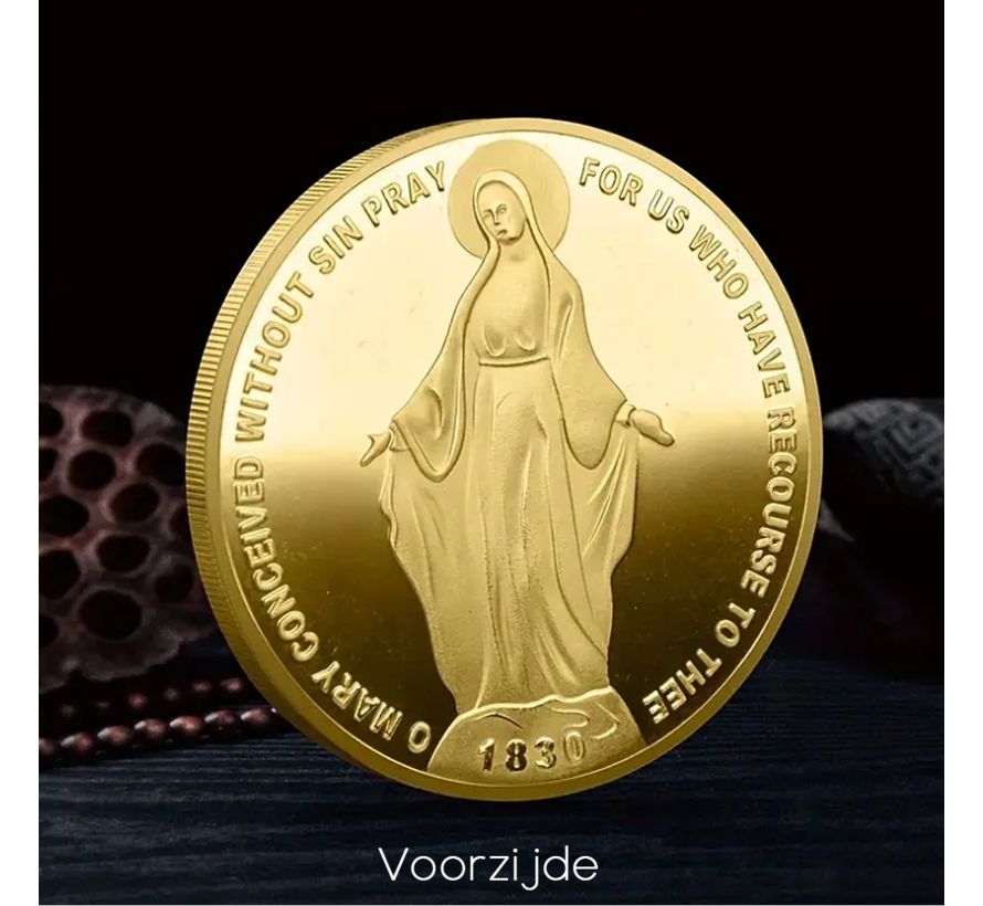 Allernieuwste.nl® Ave Maria Herdenkingsmunt Geluksmunt Verguld Cadeau - Geschenk Idee - Goud Verguld - Ø 40 mm %%