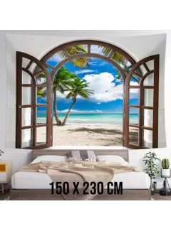 Allernieuwste.nl Wandkleed XL Raam Tropisch Strand - 150 x 230 cm