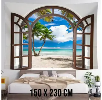 Allernieuwste.nl Wandkleed XL Raam Tropisch Strand - 150 x 230 cm